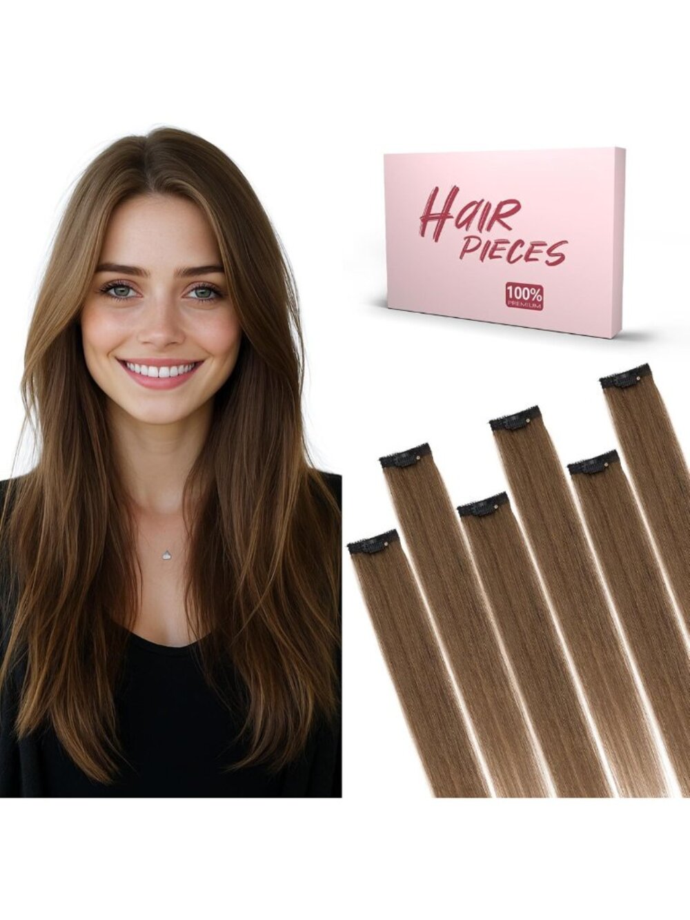 Short Clip-In Human Hair Extensions - 10 Inch Remy Straight Soft Seamless 6 Pcs